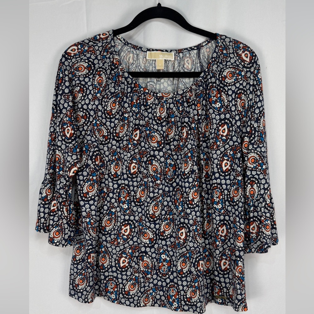 Michael Kors Women's Multicolor Paisley Bell Sleeve Blouse Size M.